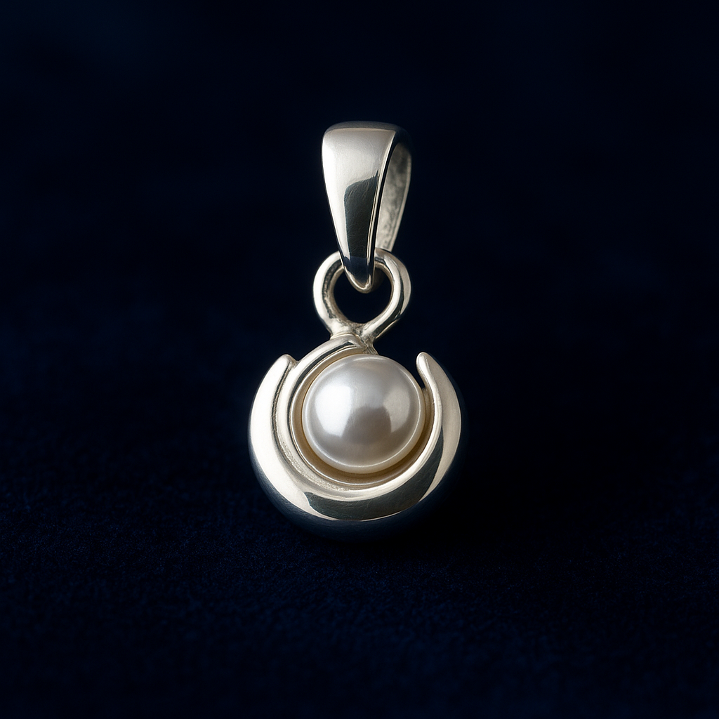 Classic Silver Chain with Pearl Moon Pendant