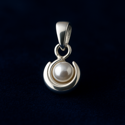 Classic Silver Chain with Pearl Moon Pendant