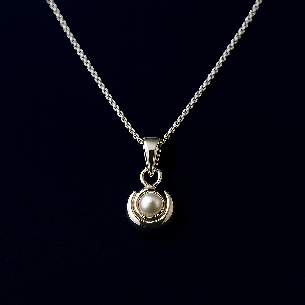 Classic Silver Chain with Pearl Moon Pendant
