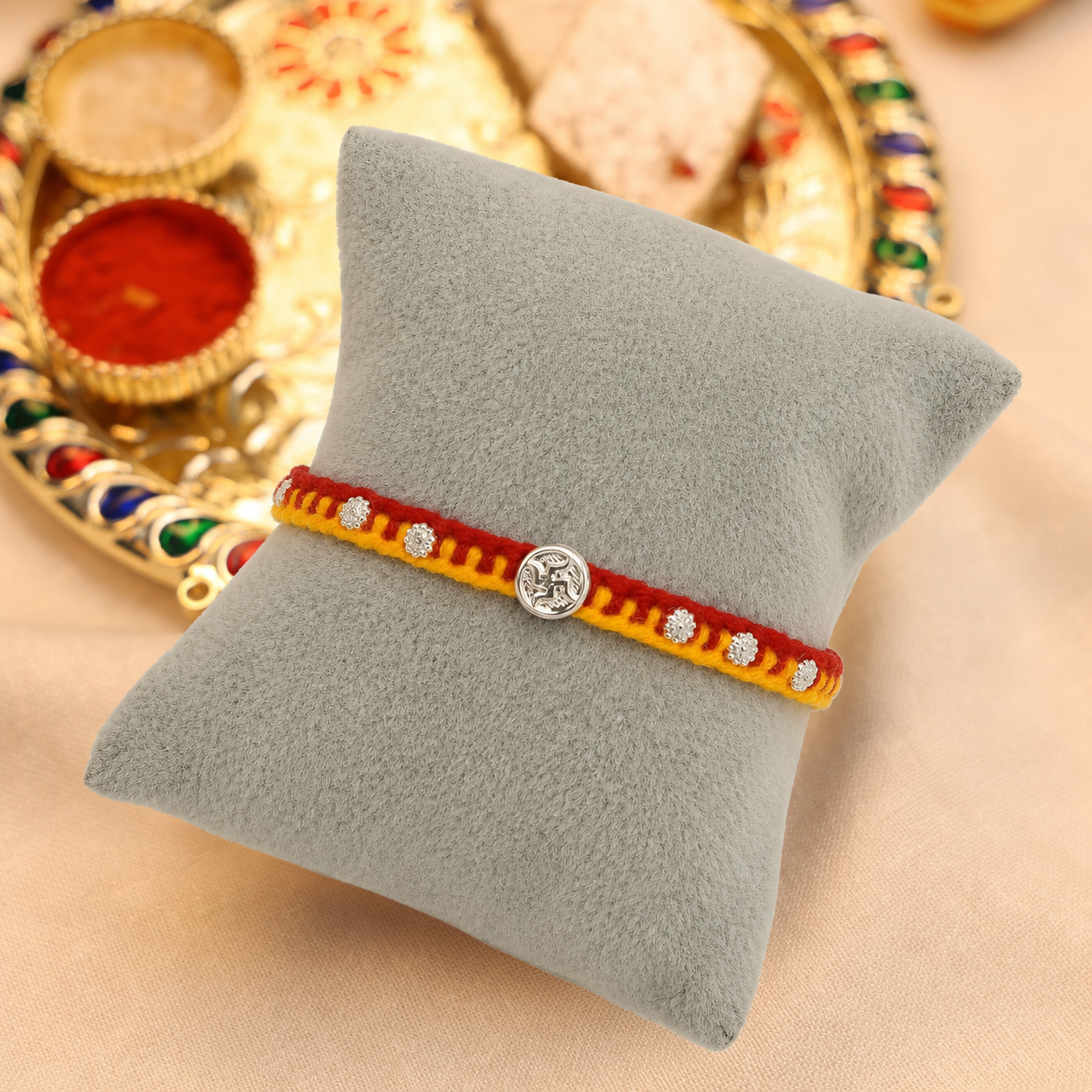 Swastik Charm Rakhi in Silver (combo)