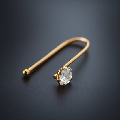 Silver Gold Polish Nose Pin with White Stone