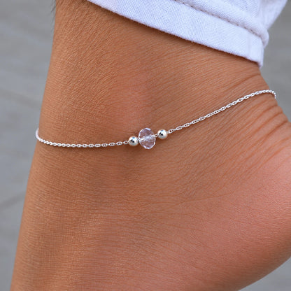 Silver Anklet with Sparkling Beads Lightweight & Graceful