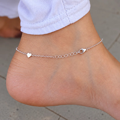 Tiny Heart Charm Silver Anklet Pair