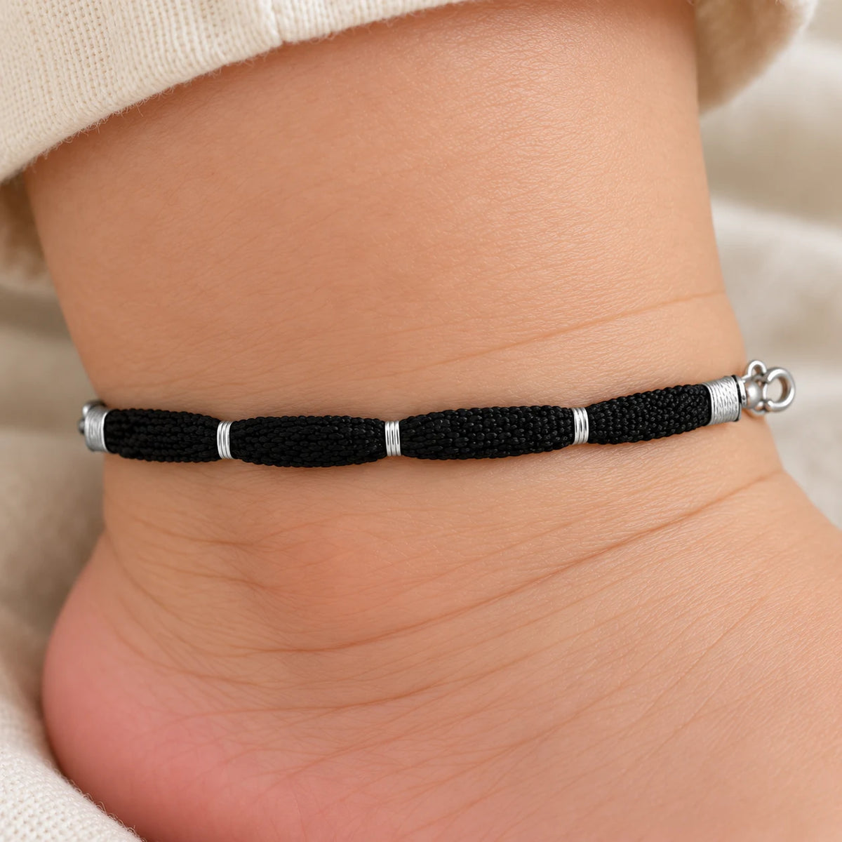 Baby Thread Anklet with Pure Silver Beads