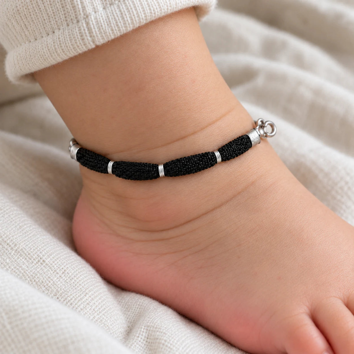 Baby Thread Anklet with Pure Silver Beads