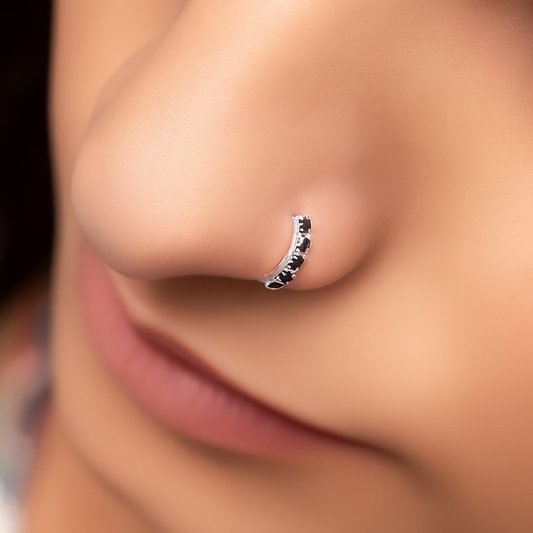Black Stone Silver Nose Ring Elegant Nath Design