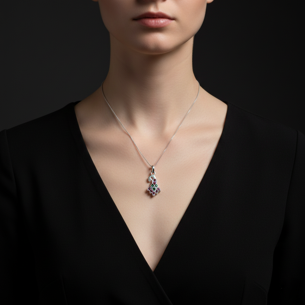 Classic Indian Peacock Silver Pendant