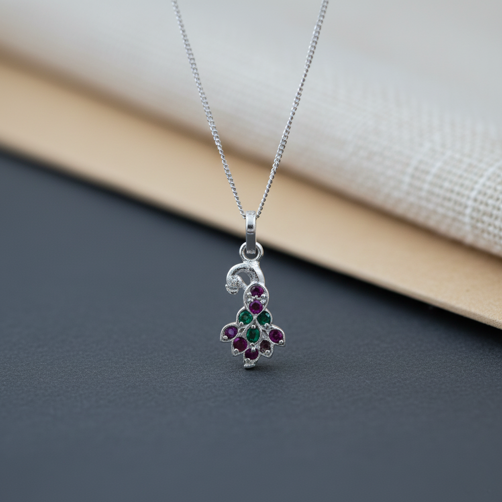 Classic Indian Peacock Silver Pendant