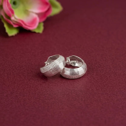Classic Ribbed Sterling Silver Huggie Earrings