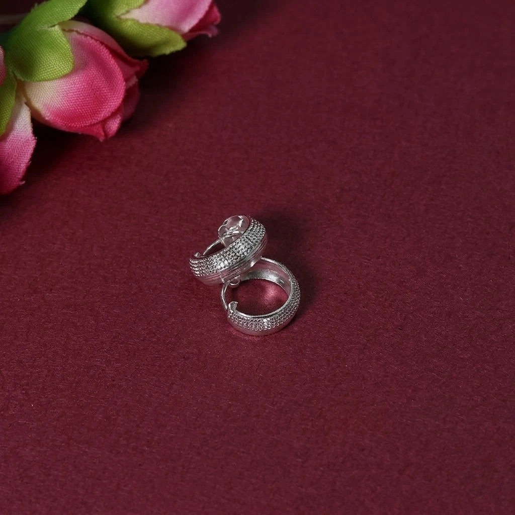 Classic Ribbed Sterling Silver Huggie Earrings