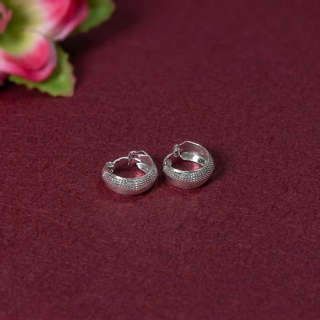 Classic Ribbed Sterling Silver Huggie Earrings
