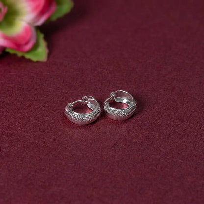 Classic Ribbed Sterling Silver Huggie Earrings