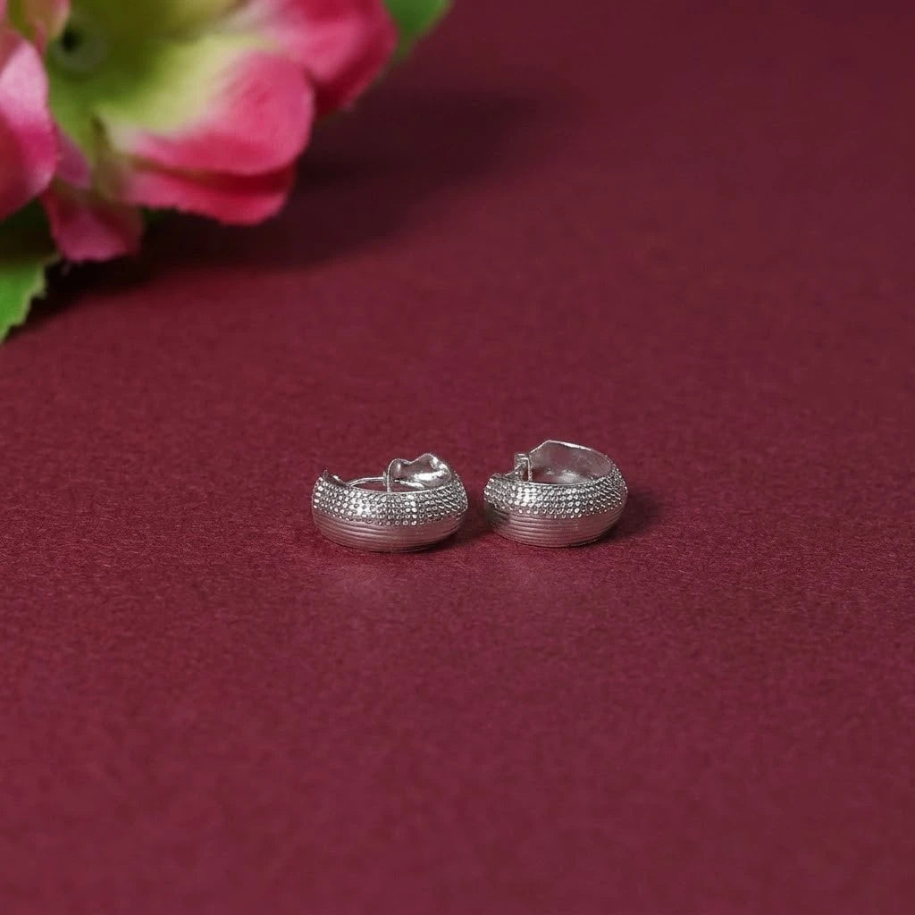 Classic Ribbed Sterling Silver Huggie Earrings