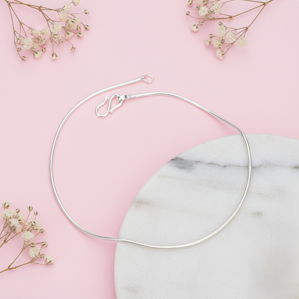 Classic Snake Chain Silver Anklet with S-Hook Lock