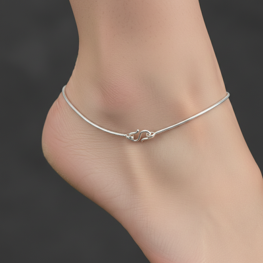 Classic Snake Chain Silver Anklet with S-Hook Lock