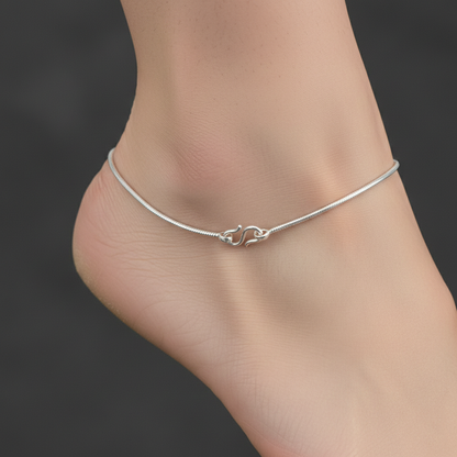 Classic Snake Chain Silver Anklet with S-Hook Lock