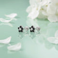 Classic Flower Design Black Stone Silver Earrings
