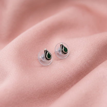 Classic Green Drop Stud Silver Earrings