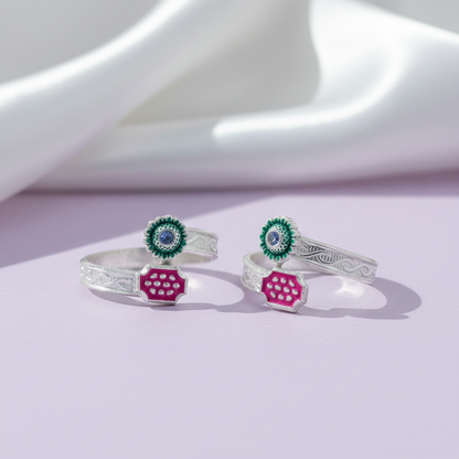 Classic Indian Enamel Work Silver Toe Ring(Bichiya)