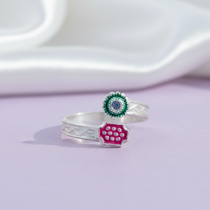 Classic Indian Enamel Work Silver Toe Ring(Bichiya)