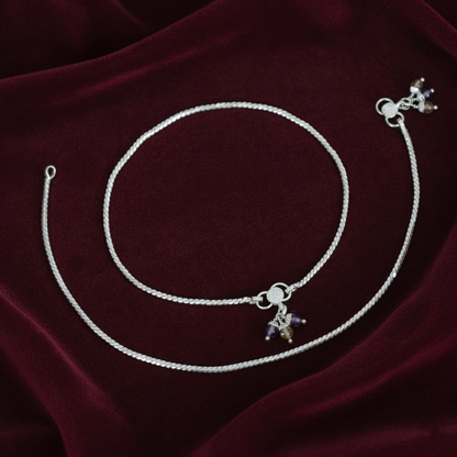 Classic Light-Weight Silver Payal with Charm Drops