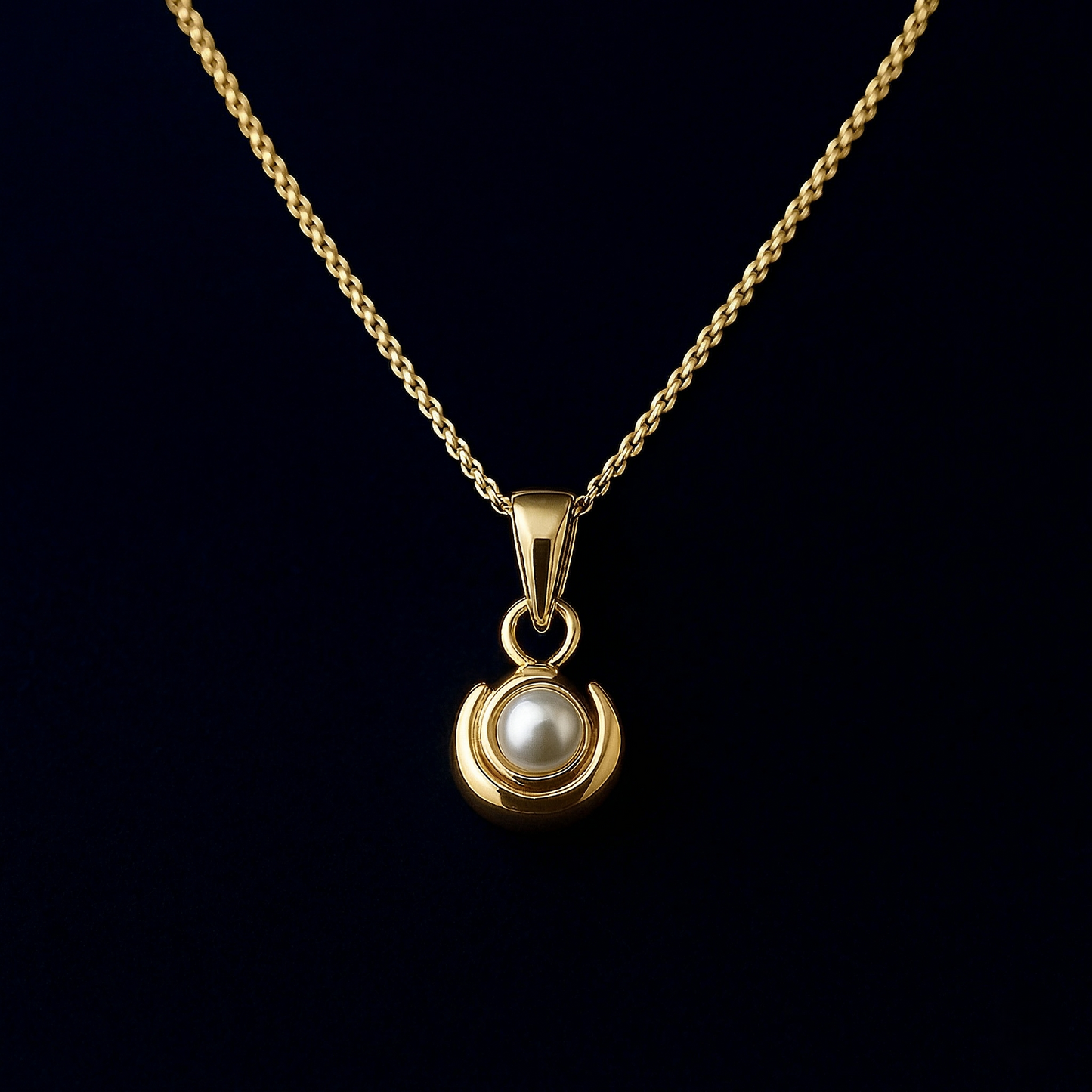 Classic Silver Chain with Pearl Moon Pendant