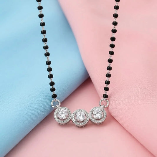 Classic Silver Mangalsutra Featuring Stones and Beads