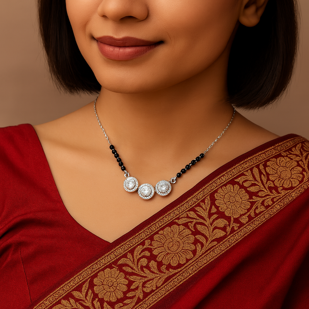 Classic Silver Mangalsutra Featuring Stones and Beads