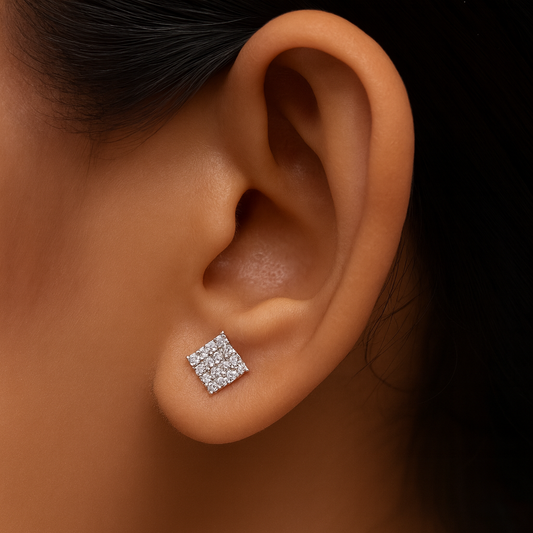 Classic Square Cluster Silver Earrings