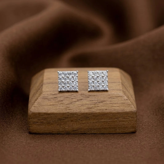 Classic Square Cluster Silver Earrings