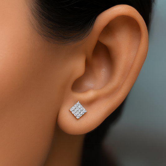 Classic Square Cluster Silver Earrings