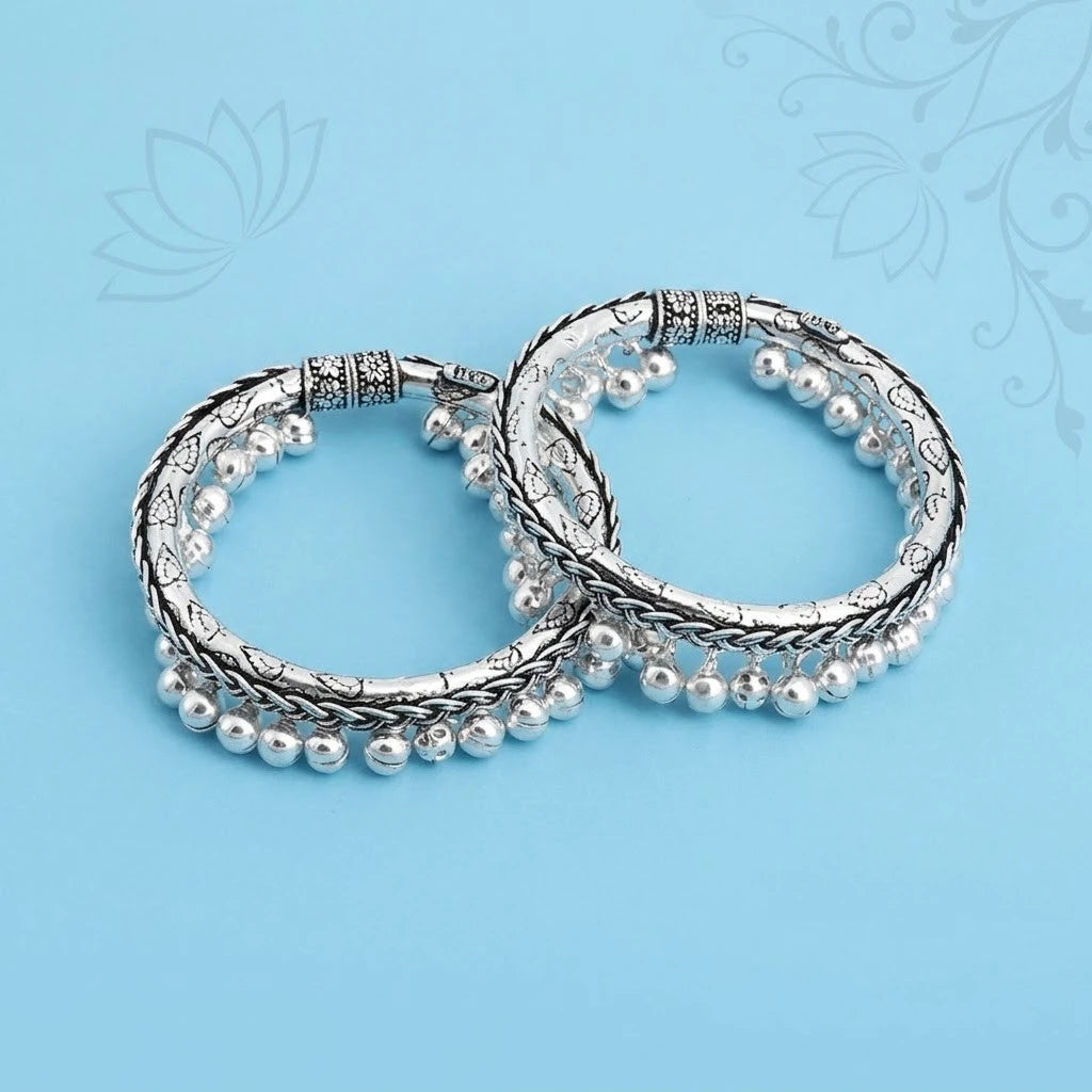 Classic Tangle Design Oxidized Silver Kada for Baby Boy Legs, Khushbu Jewellers