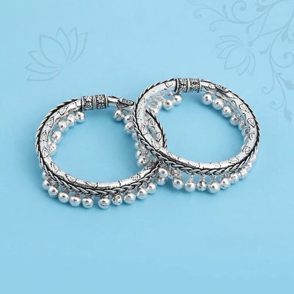 Classic Tangle Design Oxidized Silver Kada for Baby Boy Legs, Khushbu Jewellers