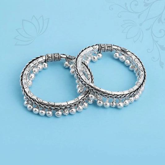 Classic Tangle Design Oxidized Silver Kada for Baby Boy Legs, Khushbu Jewellers