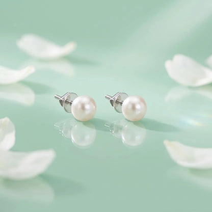 Clear Pearl Stud Silver Earrings.
