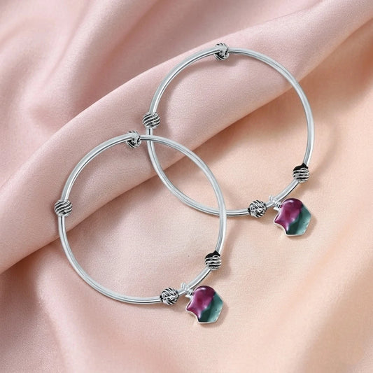 Colourful Apple Design Sterling Silver Kada For Baby