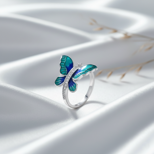 Colourful Butterfly Sterling Silver Ring