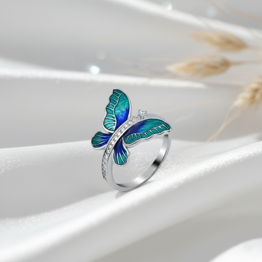 Colourful Butterfly Sterling Silver Ring