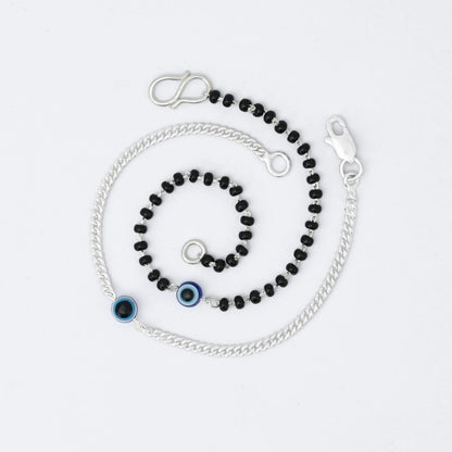 Couple Evil Eye Bracelets Silver Chain & Black Beads

