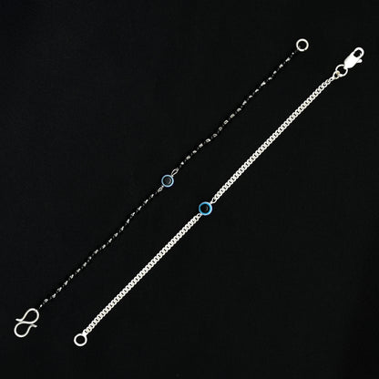 Couple Evil Eye Bracelets Silver Chain & Black Beads
