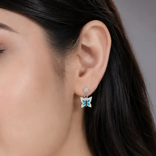 Cute Butterfly Charm Earrings with Crystal Stud