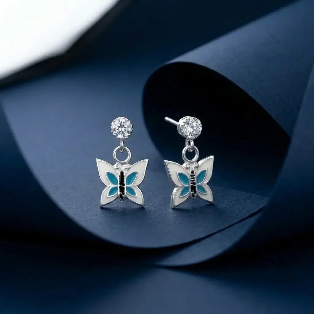 Cute Butterfly Charm Earrings with Crystal Stud