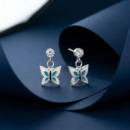 Cute Butterfly Charm Earrings with Crystal Stud