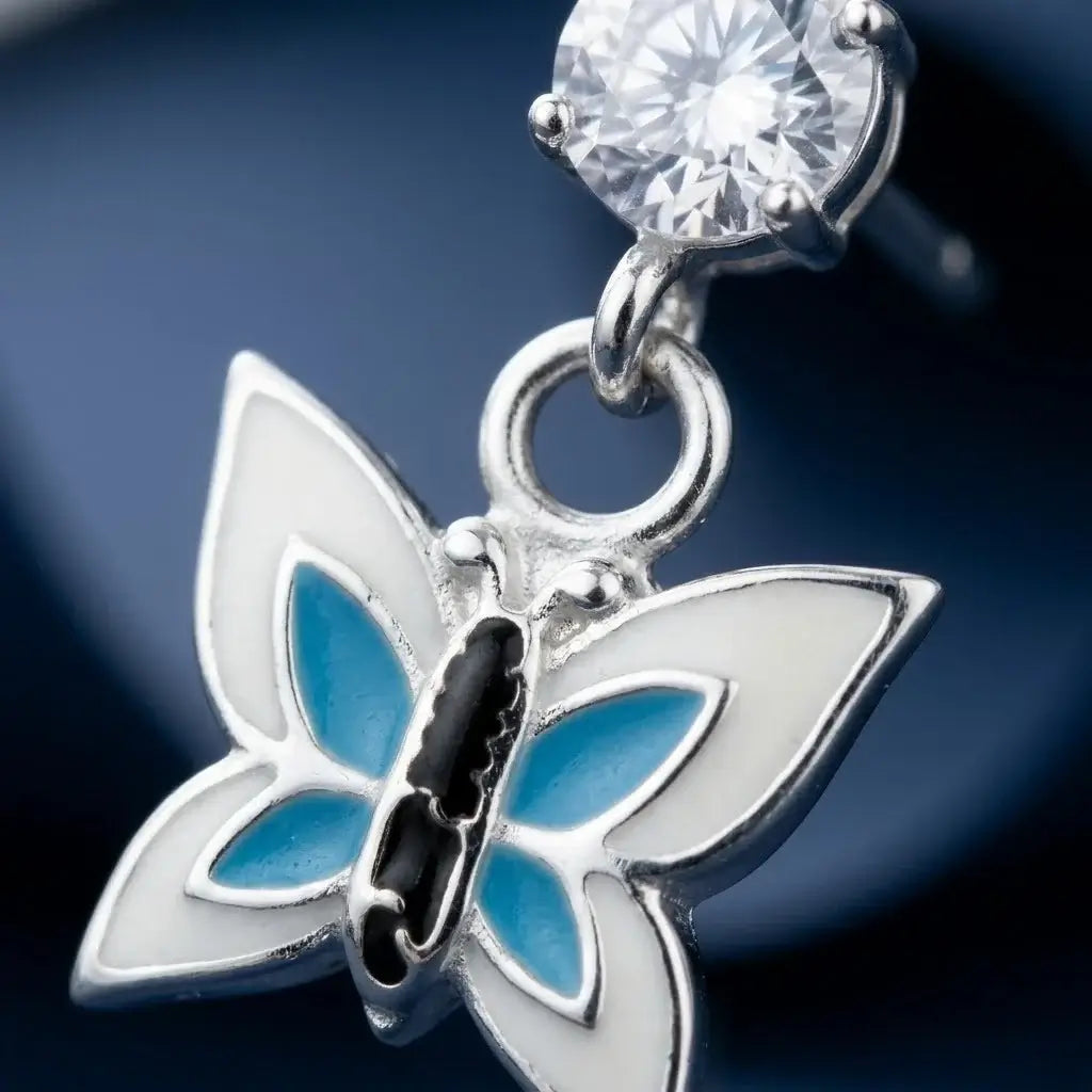 Cute Butterfly Charm Earrings with Crystal Stud