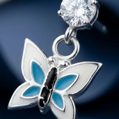 Cute Butterfly Charm Earrings with Crystal Stud