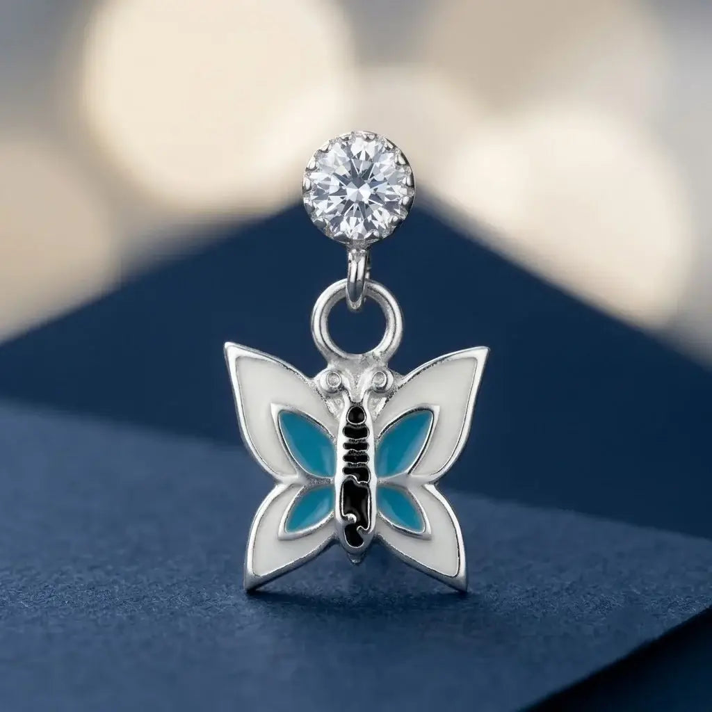 Cute Butterfly Charm Earrings with Crystal Stud