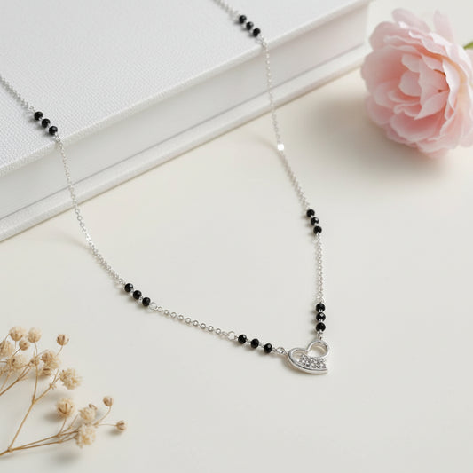 Cute Crystal Heart Minimal Silver Mangalsutra