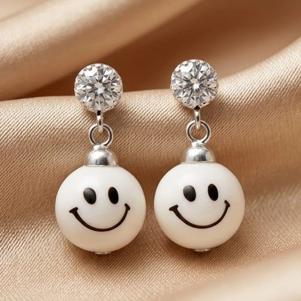 Cute Smiley Face Drop Earrings for Women in Sterling Silver