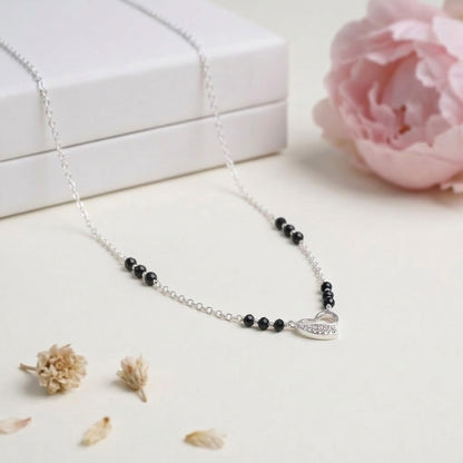 Cute Crystal Heart Minimal Silver Mangalsutra
