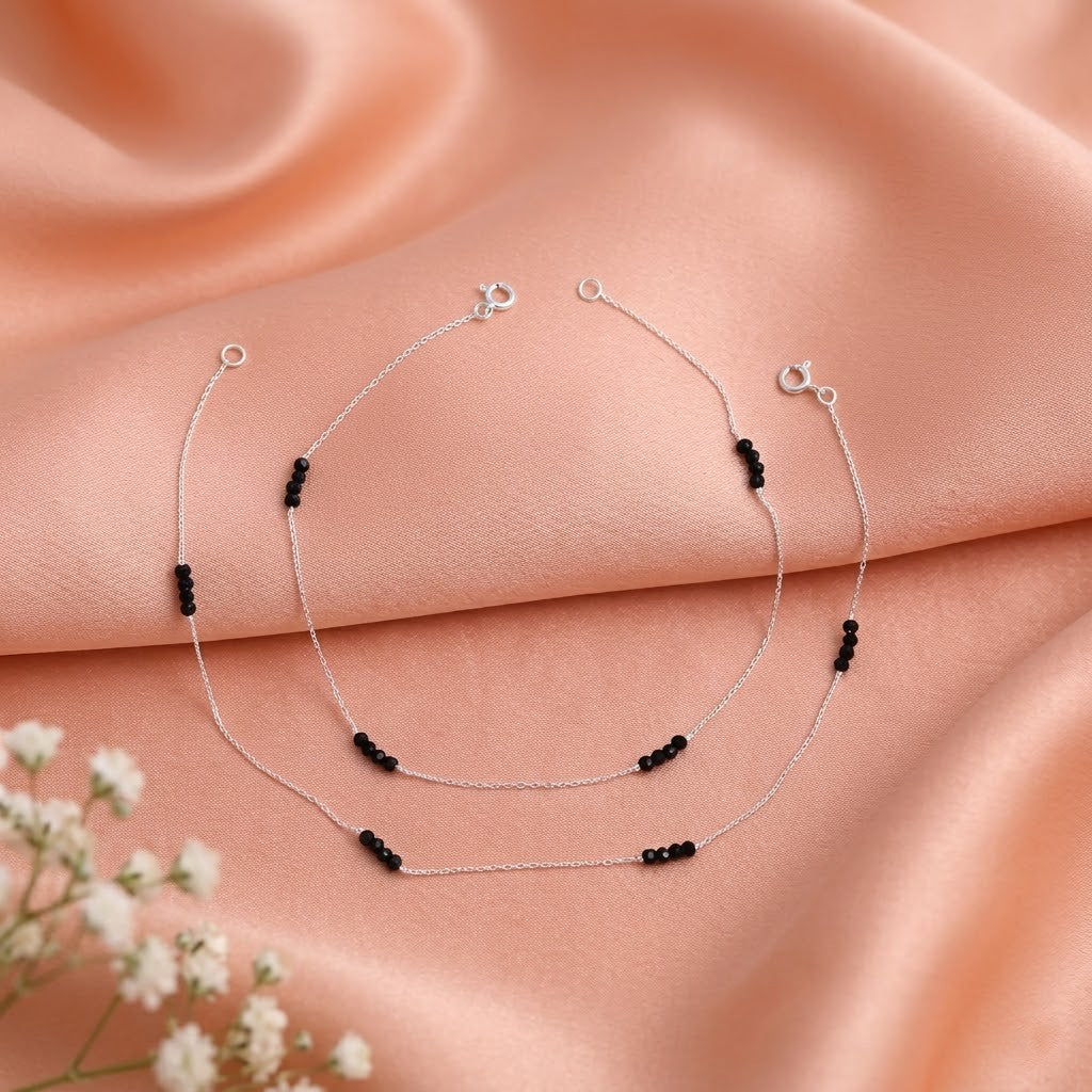 Cute Simple Black Beads Payal/Anklet for Women Lightweight Design